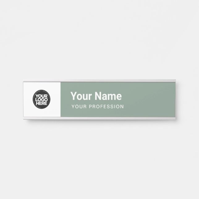 Porte-nom Pour Porte Sage Green Business Logo Nom Profession (Devant)