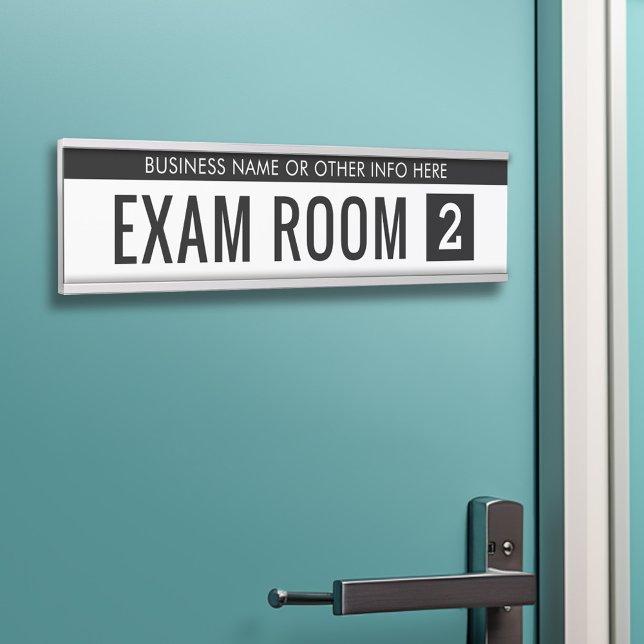 Porte-nom Pour Porte Salle d'examen noir blanc pour le cabinet de médec (Exam Room Door Sign - Customize your text and colors)