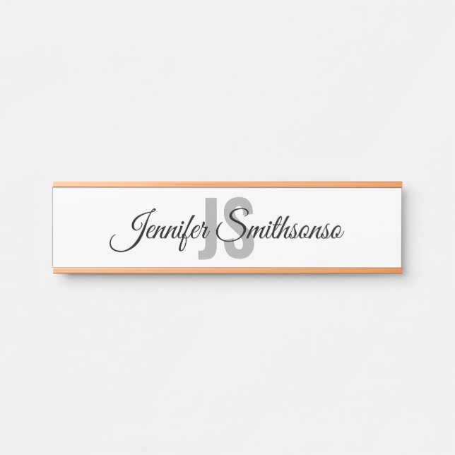 Porte-nom Pour Porte Script monogramme classique blanc simple (Devant)