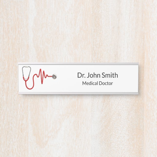 Porte-nom Pour Porte Stethoscope EKG Heartbeat ECG Wave Line Médicale (Devant)