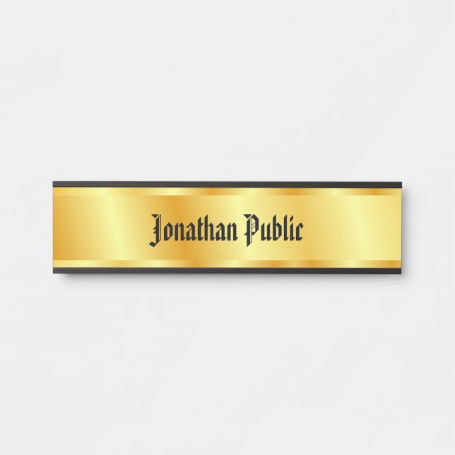 Porte-nom Pour Porte Style ancien Script manuscrit Faux Gold Elegant (Devant)