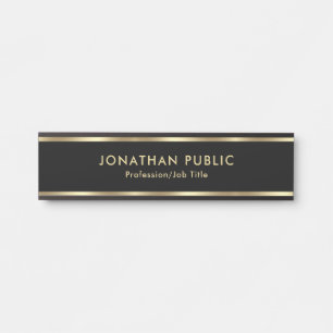 Porte-nom Pour Porte Tendance Élégant Noir Et Or Bureau École Maison