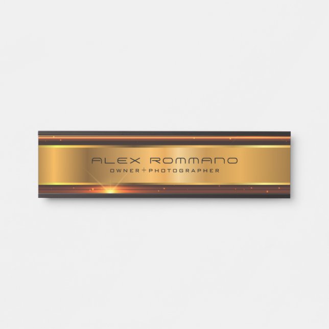 Porte-nom Pour Porte Texture métallique dorée brillante (Devant)