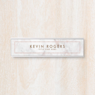 Porte-nom Pour Porte Texture rose-or de luxe en faux marbre