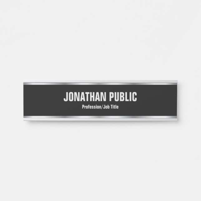 Porte-nom Pour Porte Trendy Elegant Modern Black And Silver Template (Devant)