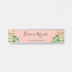 Porte-nom Pour Porte Vert Palmier Tropical Feuilles Peach Business