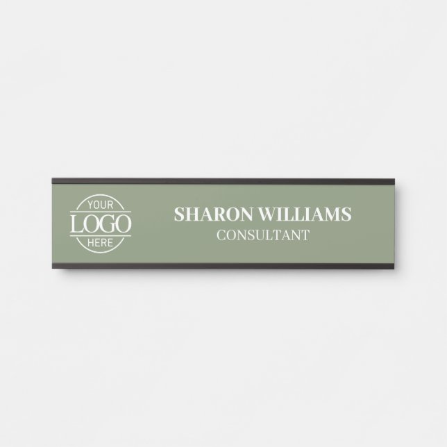 Porte-nom Pour Porte Vert sauge interchangeable Logo d'entreprise perso (Devant)