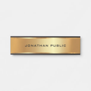 Porte-nom Pour Porte Votre texte personnalisé Élégant Noir & Or moderne