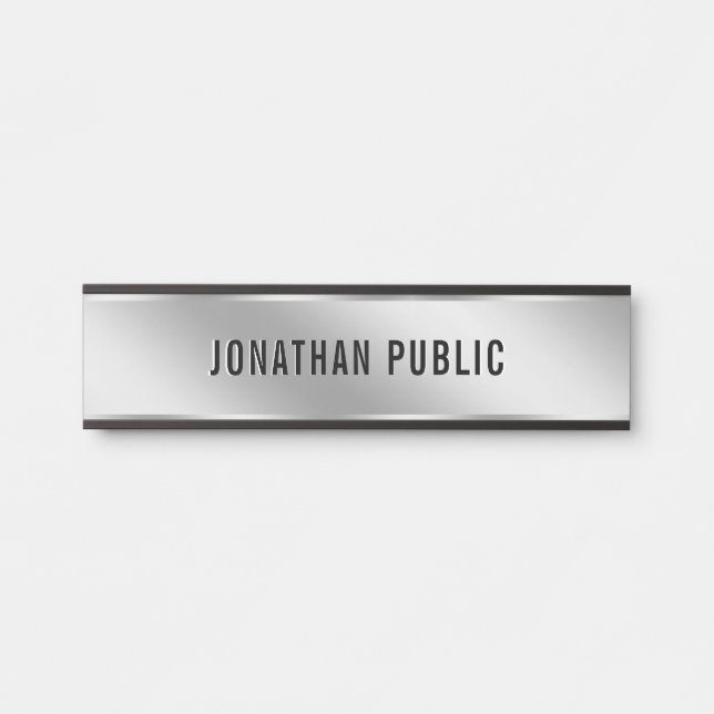 Porte-nom Pour Porte Your Custom Text Elegant Modern Simple Silver Home (Devant)