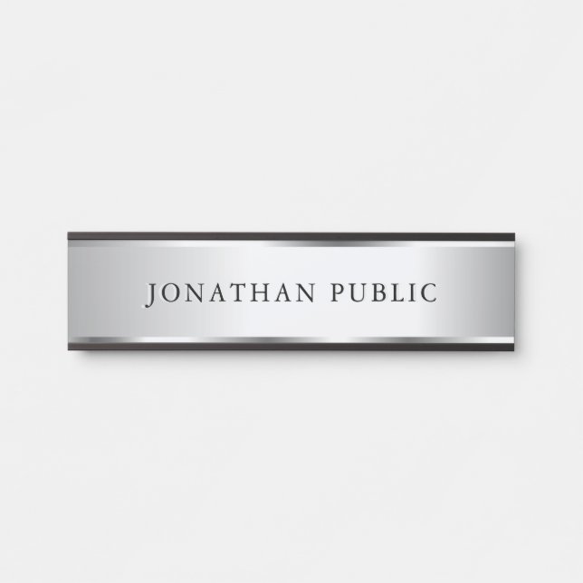 Porte-nom Pour Porte Your Custom Text Name Template Black & Silver (Devant)