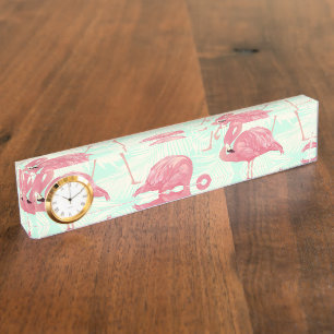 Porte-nom Preppy Chic Elegant Pink Flamingo Motif