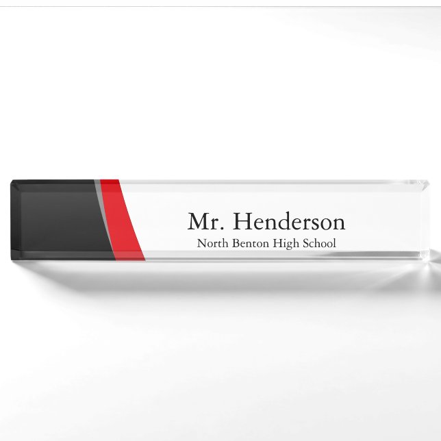 Porte-nom Professeur professionnel Black Grey et Red (Devant)