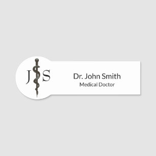 Porte-nom Professionnel Médicale Simple Asclepius Noir Blanc