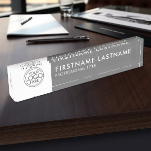 Porte-nom Professionnel, Moderne Gris Blanc Logo, Nom, Titre