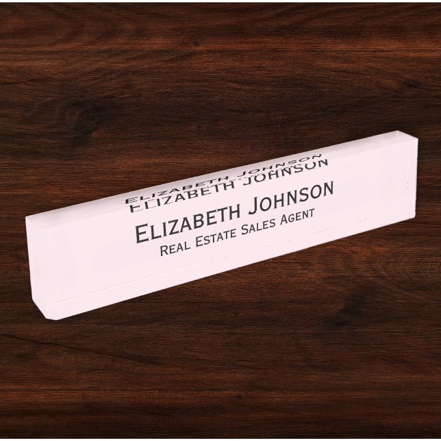 Porte-nom Professionnel moderne Light Pink (Modern Light Pink Professional Business Executive Desk Name Plate)