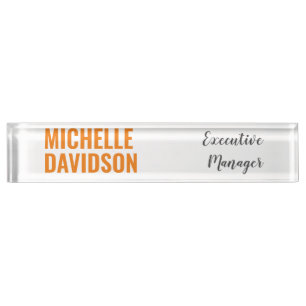 Porte-nom Professionnel Moderne Orange Blanc Minimaliste Pla