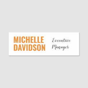 Porte-nom Professionnel Moderne Orange Blanc Minimaliste Pla