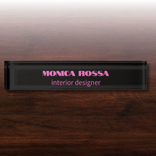 Porte-nom Professionnel Simple Moderne Neon Rose Noir