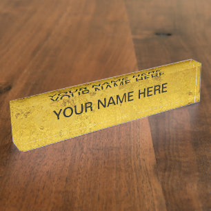 Porte-nom PURE OR motif / feuille d'or + votre texte