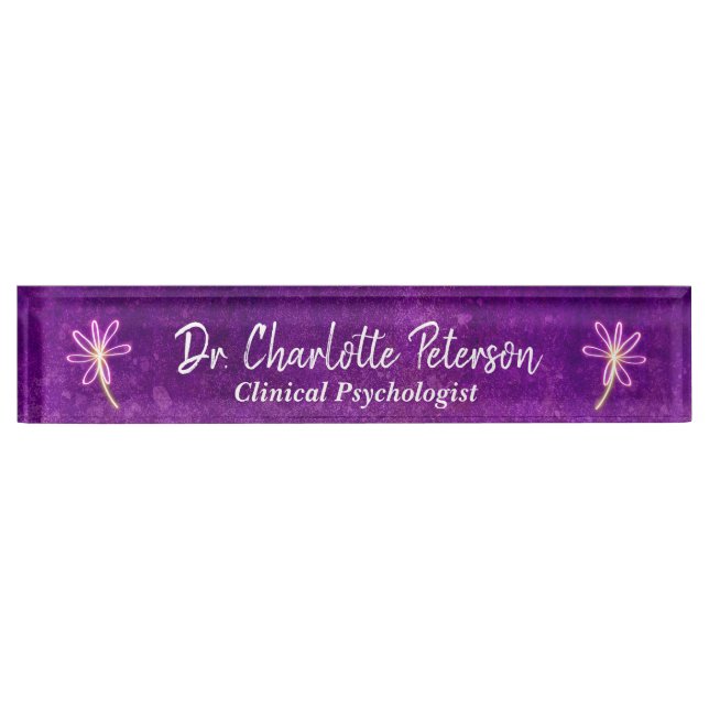 Porte-nom Purple Neon Daisy Psychologue Floral (Devant)