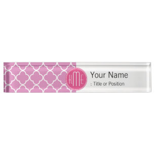 Porte-nom Quatrefoil rose rose avec monogramme personnalisé