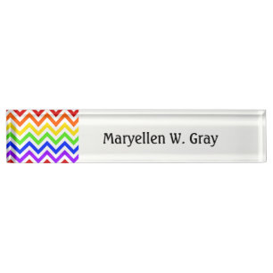 Porte-nom Rainbow Colors, White Large Chevron Zig Zag