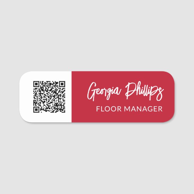 Porte-nom Raspberry Rouge & Blanc Code QR Code Brassage Scri (Devant)