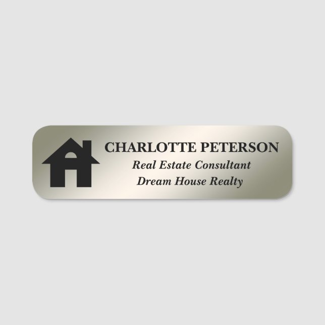 Porte-nom Realtor ou immobilier en argent métallique (Devant)