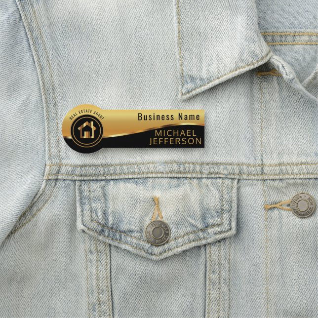 Porte-nom Realtor professionnel - Noir & Or (En situation)