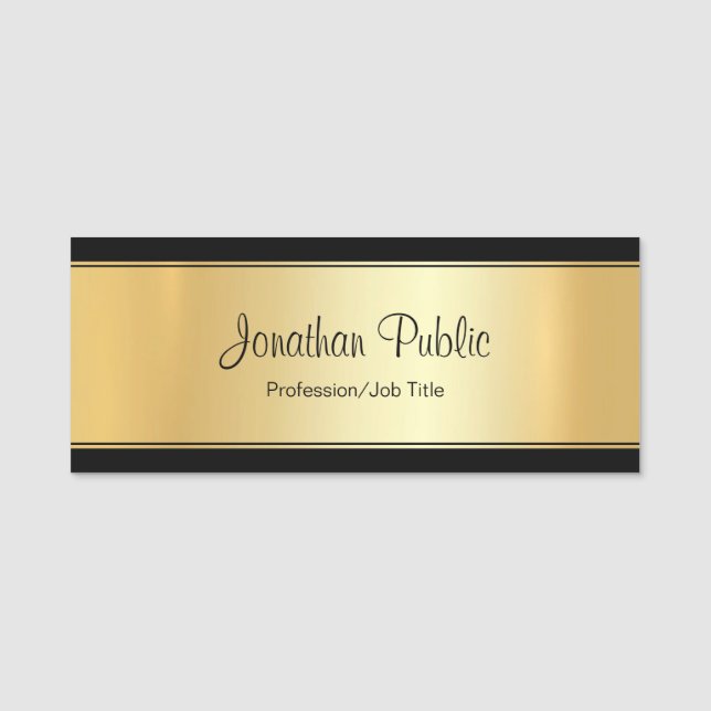 Porte-nom Rectangle moderne manuscrit d'or fait sur commande (Devant)