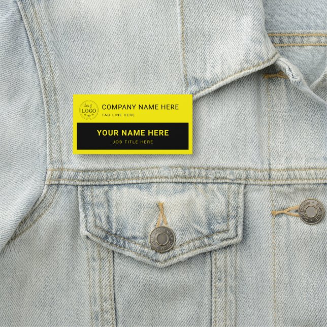 Porte-nom Rectangle noir et jaune vif personnalisé (En situation)