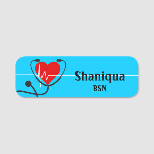 Porte-nom Red Heart EKG et Stethoscope bleu Médicale 
