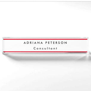 Porte-nom Red White Simple Nom lisible Profession