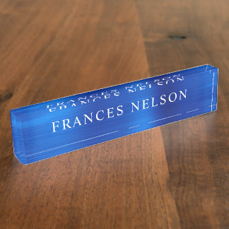 Porte-nom Regard bleu métallisé sobre sérif