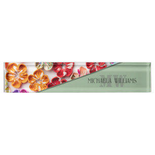 Porte-nom Ressort tissu cousu artisanal Fleurs Multicolor