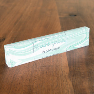 Porte-nom Retro Aqua Green Swirl Liquid Peinture esthétique