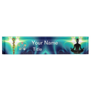 Porte-nom RODE D'ASCLEPIUS,7 CHAKRAS, YOGA LOTUS POSE Bleu