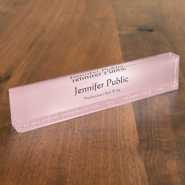 Porte-nom Rose à script dactylographié Gold Parties scintill (Taille)