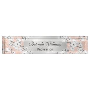 Porte-nom Rose d'argent en fleurs de cerisiers