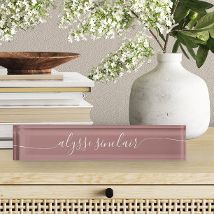 Porte-nom Rose Dusty Mauve Élégant script de calligraphie