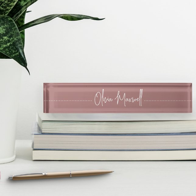 Porte-nom Rose Dusty Mauve Sketché Cursive Script (Créateur téléchargé)