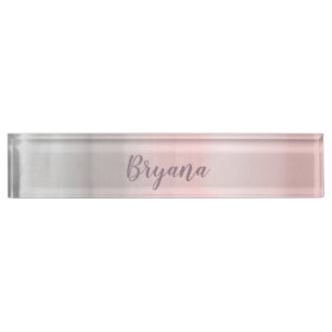 Porte-nom Rose éblouissant et gris moderne aquarelle fille g