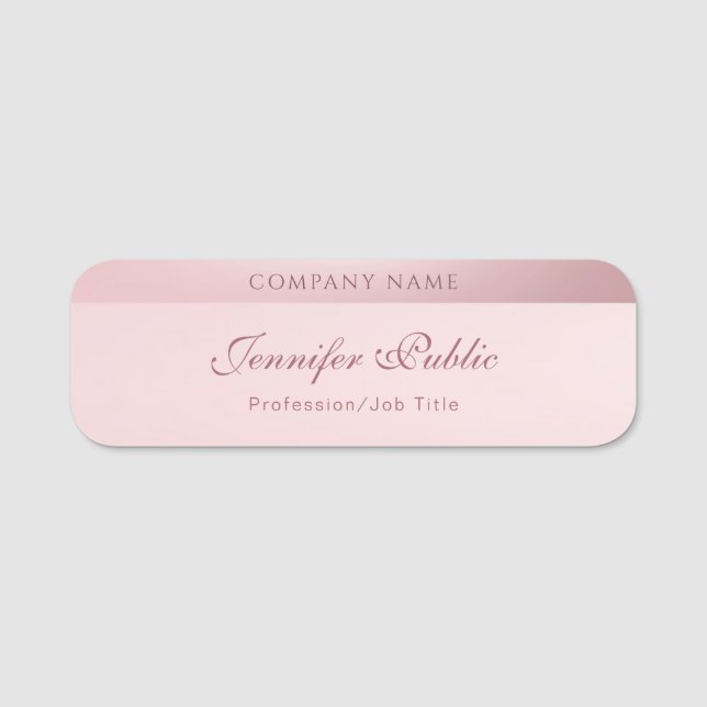 Porte-nom Rose élégant Gold Calligraphy Script Nom Modèle (Devant)