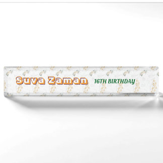 Porte-nom Rose Florale Blanche Élégante 16e Anniversaire