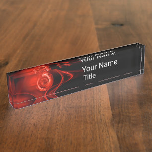 Porte-nom ROSE FRACTAL ROUGE EN NOIR, Frottes Abstraites