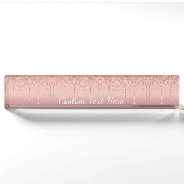 Porte-nom Rose Gold Blush Parties scintillant Sparkle Desk N (Devant)