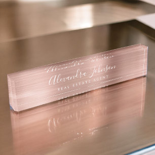 Porte-nom Rose Gold Blush Pink Élégant professionnel