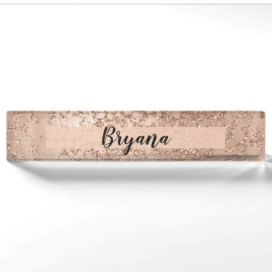 Porte-nom Rose Gold Blush Pink Glam Sparkle Crackle Chic