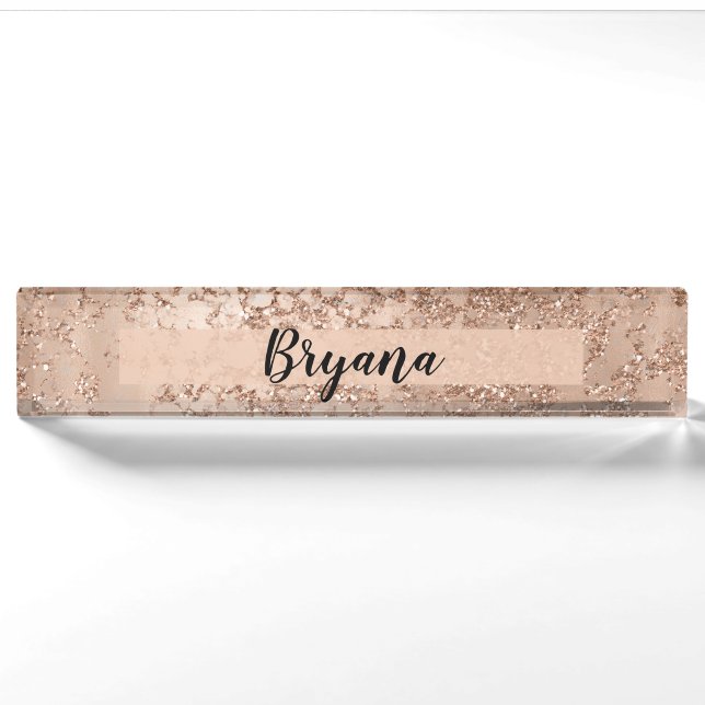 Porte-nom Rose Gold Blush Pink Glam Sparkle Crackle Chic (Devant)