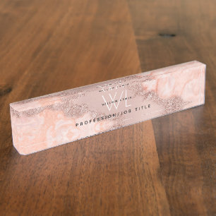 Porte-nom Rose Gold Blush rose Agate Géode Parties scintilla